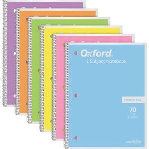 Spiral Notebook 6 Pack, 1 Subject, College Ruled Paper, 8 x 10-1/2 Inch
